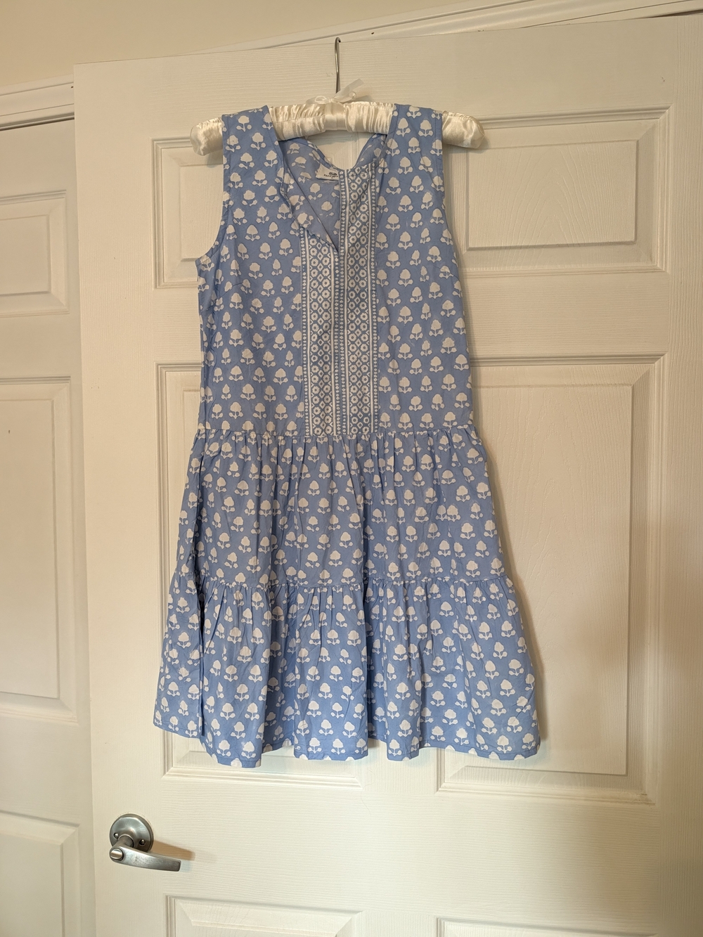 Light Blue Floral Sleeveless Tiered Mini Dress